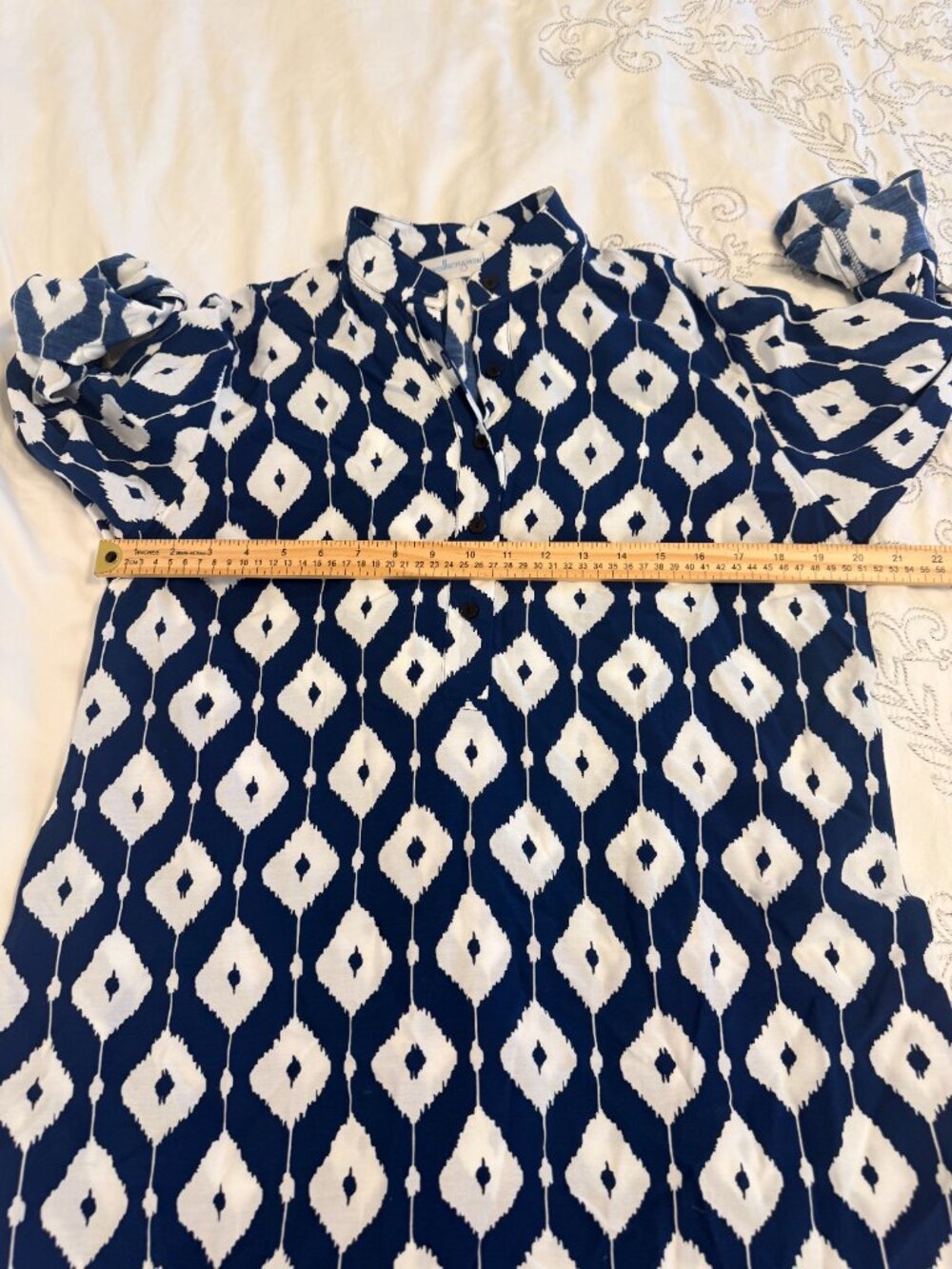 Walker & Wade Day Tripper Dress Sz M Blue Derby Diamond Shift Dress Midi Tunic - Picture 7 of 12